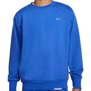 Nike Solo Swoosh Fleece Crew Neck Sweatshirt Ribbed Trim Oversized Royal Blue M